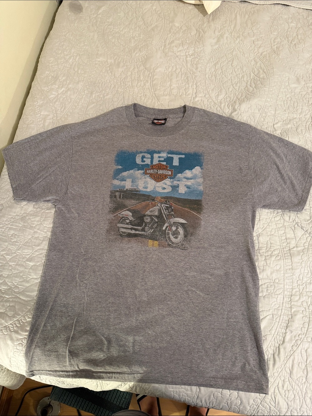 Harley-Davidson Gray 'Get Lost' Motorcycle Graphic Tee with Blue Sky